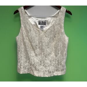 VTG 90s SHERI MARTIN NY Whimsigoth top Womens Sz 12 lace Overlay floral Ivory